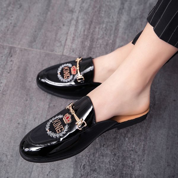 2020 new casual summer shoes men bright black man half slippers flats shoes for men half drag sneakers