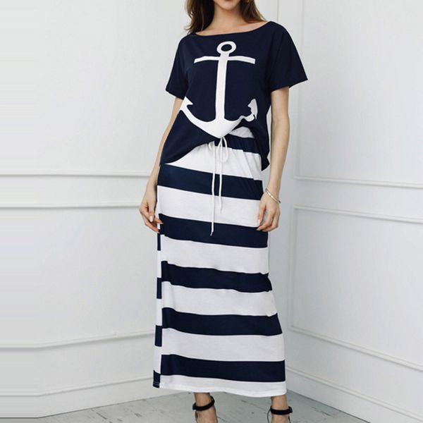 women off shoulder two piece sets hope boat anchor print t-shirt striped skirt sets summer casual 2 piece skirt, White
women off shoulder two piece sets hope boat anchor print t-shirt striped skirt sets summer casual 2 piece skirt, White