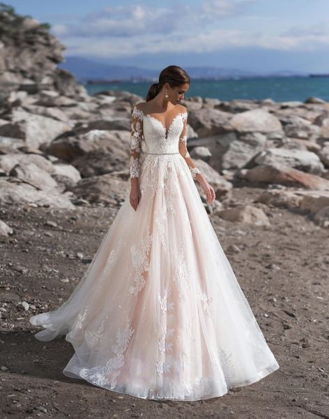 2020 a line bohemian wedding dresses appliques jewel neck satin wedding dresses sweep train long sleeves bridal gowns, White
2020 a line bohemian wedding dresses appliques jewel neck satin wedding dresses sweep train long sleeves bridal gowns, White
