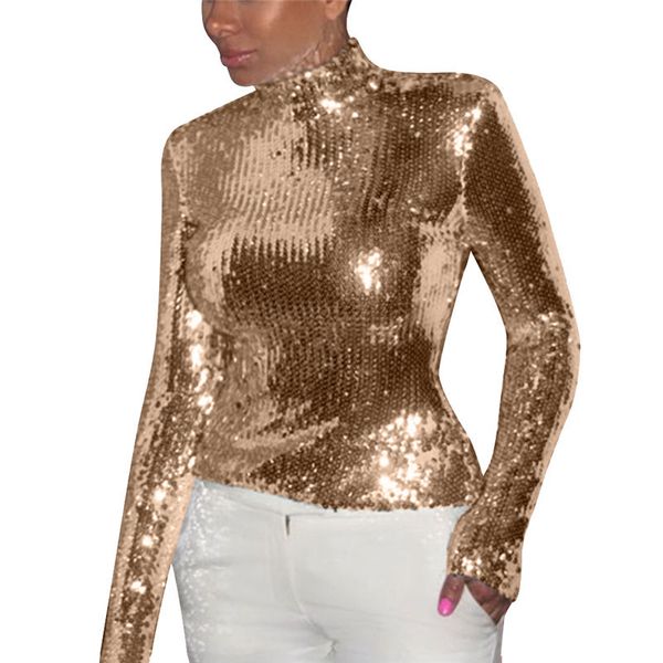 spring womens designer tshirts fashion sequins long sleeve high neck streetwear casual solid color women, White
spring womens designer tshirts fashion sequins long sleeve high neck streetwear casual solid color women, White