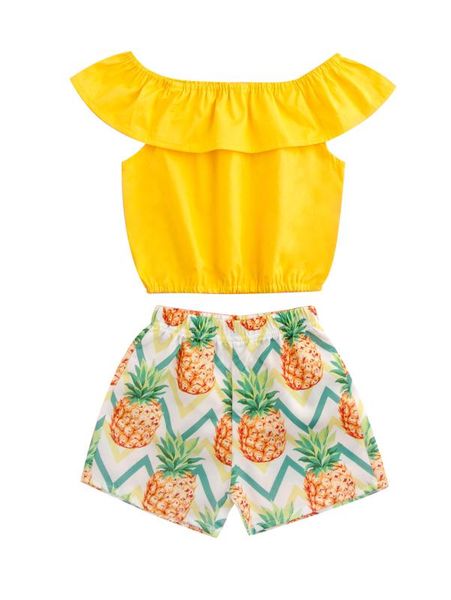 1-6y summer kids baby girls clothes sets pineapple print off shoulder t shirts +shorts 2pcs beach sets, White
1-6y summer kids baby girls clothes sets pineapple print off shoulder t shirts +shorts 2pcs beach sets, White