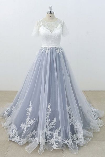 stunning dusty gray and white prom dresses with half sleeves a line sheer neck lace tulle fairy button back two tone evening dress, Black
stunning dusty gray and white prom dresses with half sleeves a line sheer neck lace tulle fairy button back two tone evening dress, Black