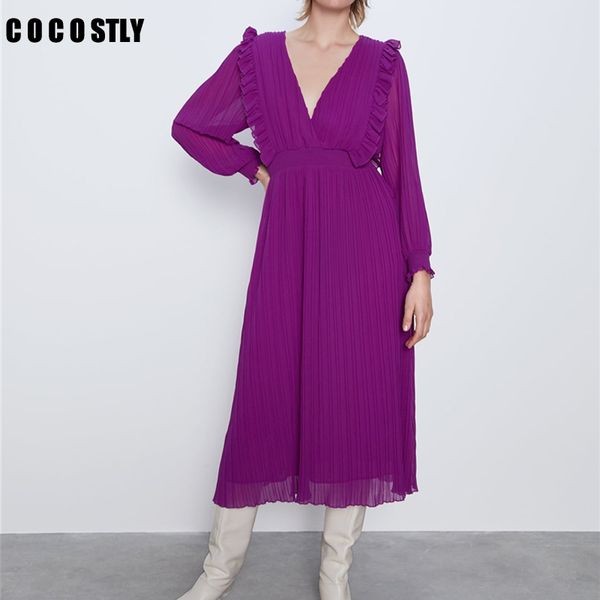purple solid ruffles dresses women v neck long dress women collected waisted pleated midi chiffon dresses female ladies, Black;gray
purple solid ruffles dresses women v neck long dress women collected waisted pleated midi chiffon dresses female ladies, Black;gray