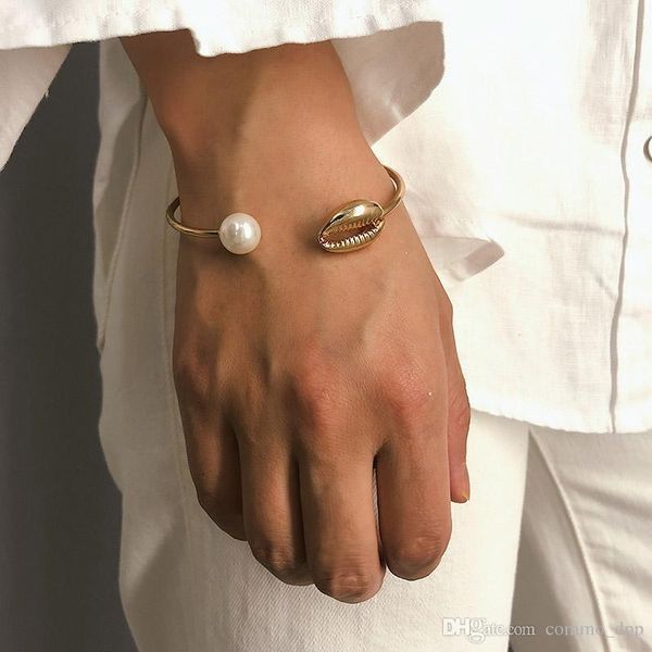 fashion pearl shell hand cuff bangle for women simple gold wire open bracelet geometric boho jewelry gift, White
fashion pearl shell hand cuff bangle for women simple gold wire open bracelet geometric boho jewelry gift, White