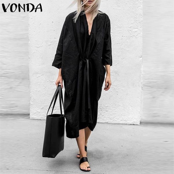 vonda women cardigan dress 2019 deep v neck 3/4 sleeve front open black club dresses casual loose mid-calf dresses, Black;gray
vonda women cardigan dress 2019 deep v neck 3/4 sleeve front open black club dresses casual loose mid-calf dresses, Black;gray