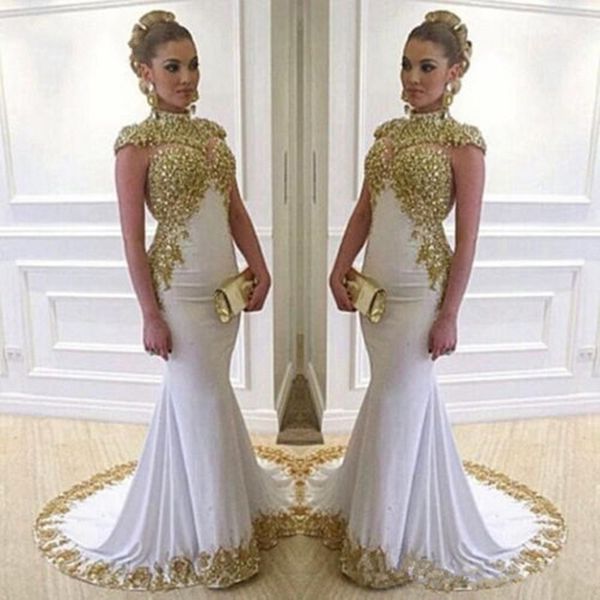 muslim arabic evening dress long mermaid 2019 high neck gold embroidery beads cap sleeves white formal prom evening gowns, Black;red
muslim arabic evening dress long mermaid 2019 high neck gold embroidery beads cap sleeves white formal prom evening gowns, Black;red