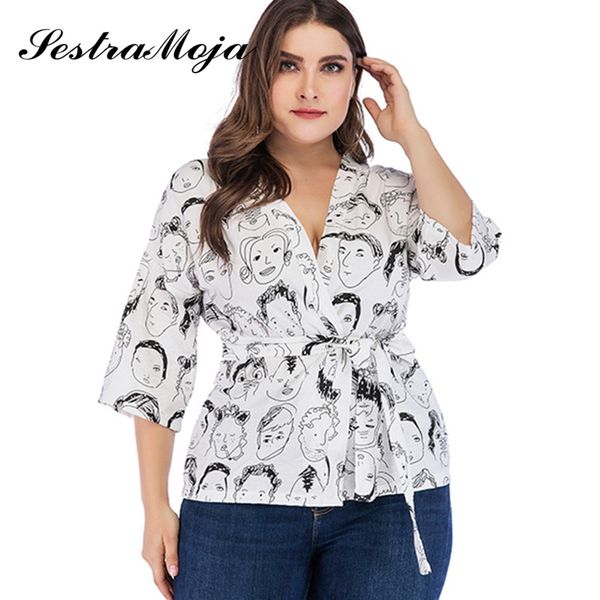 sestra moja women head print blouses plunging neck three quarter sleeve drop shoulder wrap casual blusas blouse plus size, White
sestra moja women head print blouses plunging neck three quarter sleeve drop shoulder wrap casual blusas blouse plus size, White