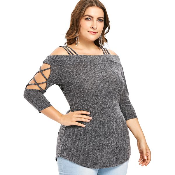 zan.style battleship gray spaghetti strap summer women t-shirt open shoulder three quarter sleeve knitted slim t-shirt plus size, White
zan.style battleship gray spaghetti strap summer women t-shirt open shoulder three quarter sleeve knitted slim t-shirt plus size, White