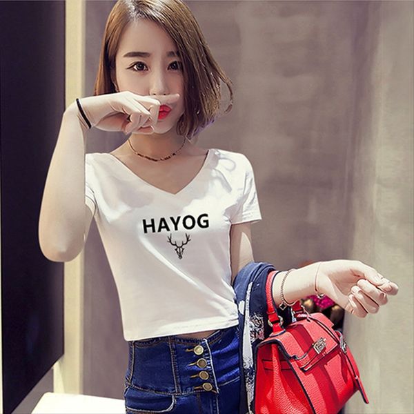 short-sleeved summer t-shirt women's with earthen body v-neck closed short clothes leakage navel high waist small clothes, White
short-sleeved summer t-shirt women's with earthen body v-neck closed short clothes leakage navel high waist small clothes, White