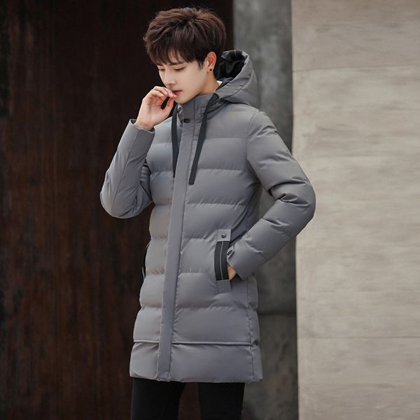men's mid-length casual jacket cotton padded warm hooded zipper slim fit coat male fashion wild outerwear, Black 
men's mid-length casual jacket cotton padded warm hooded zipper slim fit coat male fashion wild outerwear, Black