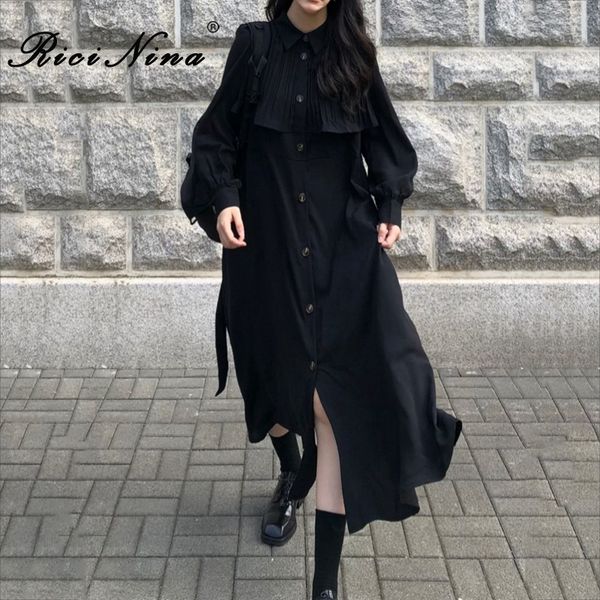 ricinina chic dress women elegant 2020 long sleeve buttons solid black maxi dress women spring casual shirt dresses ladies, Black;gray 
ricinina chic dress women elegant 2020 long sleeve buttons solid black maxi dress women spring casual shirt dresses ladies, Black;gray
