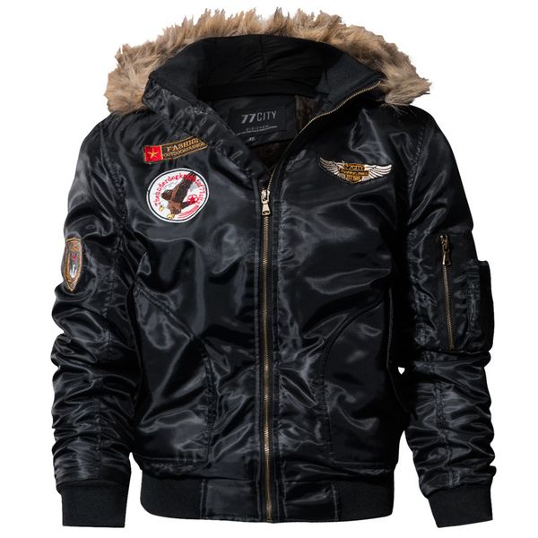 nice men bomber jacket winter parkas motorcycle jacket pilot outerwear hooded faux fur collar casaco masculino, Black
nice men bomber jacket winter parkas motorcycle jacket pilot outerwear hooded faux fur collar casaco masculino, Black
