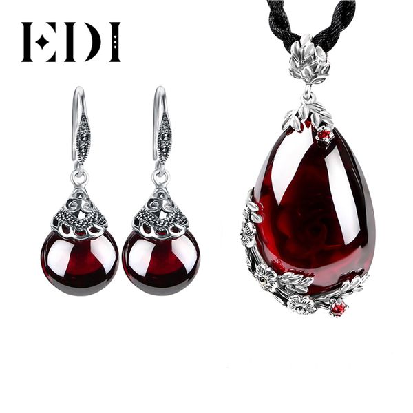 edi retro flower garnet pendant necklace and drop earrings for women 100% 925 sterling silver simulated gemstone jewelry sets, Black
edi retro flower garnet pendant necklace and drop earrings for women 100% 925 sterling silver simulated gemstone jewelry sets, Black