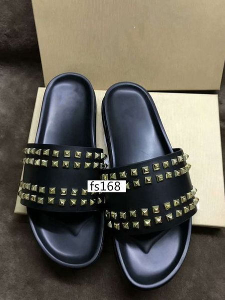 donna studded designer willow nails soft bottom rubber slippers men's rivet junior spikes flat slipperswith boxs, Black