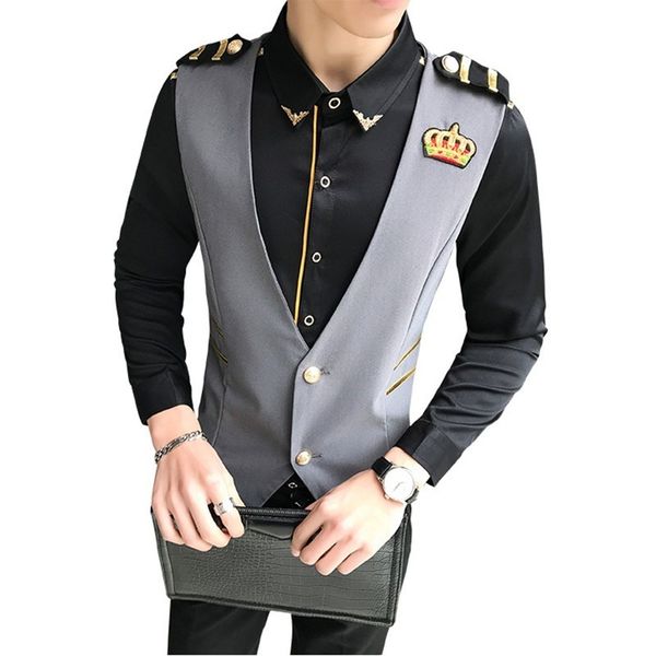 solid color small crown embroidery man fashion slim fit vest nightclub hairstyle division vest man new arrival chaleco hombre, Black;white
solid color small crown embroidery man fashion slim fit vest nightclub hairstyle division vest man new arrival chaleco hombre, Black;white
