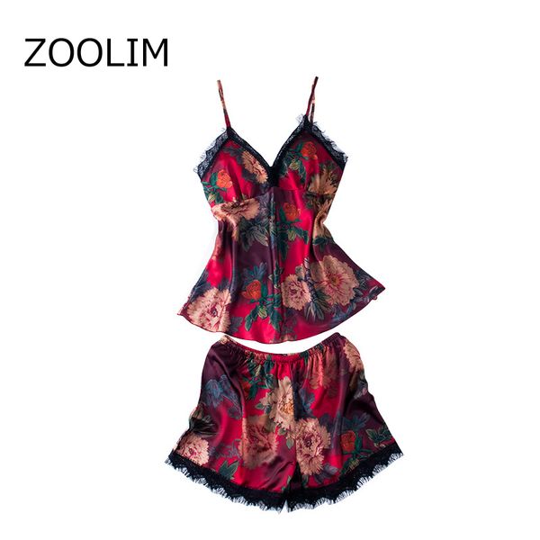zoolim sleep lounge women pajama set satin sleepwear pijama with shorts pyjama femme flower pajamas with chest pads, Black;red
zoolim sleep lounge women pajama set satin sleepwear pijama with shorts pyjama femme flower pajamas with chest pads, Black;red
