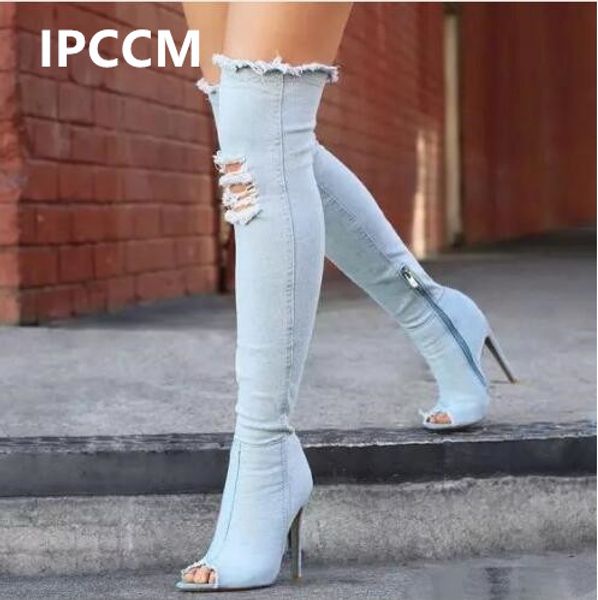 ipccm women boots summer autumn peep toe over the knee boots quality high elastic jeans fashion high heels, Black
ipccm women boots summer autumn peep toe over the knee boots quality high elastic jeans fashion high heels, Black