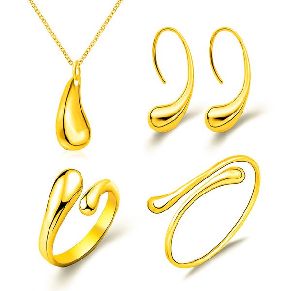 japan and south korea 2019 new personality creative simple ladies teardrop necklace earrings bracelets ring set wholesale, Silver
japan and south korea 2019 new personality creative simple ladies teardrop necklace earrings bracelets ring set wholesale, Silver