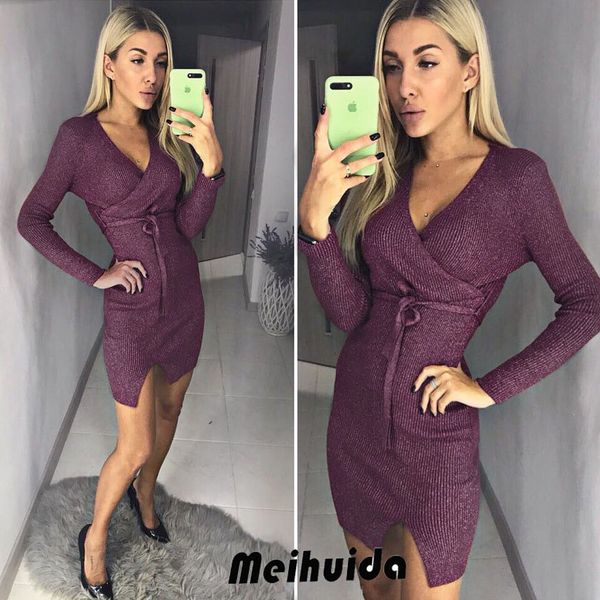 new style women dress fashion women's bandage long sleeve party deep v neck pure color slash club short mini dress, Black;gray
new style women dress fashion women's bandage long sleeve party deep v neck pure color slash club short mini dress, Black;gray