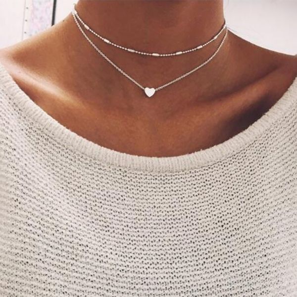 new arrival gold color heart pendant necklace fashion double layer chain choker necklace for women dropshipping, Silver
new arrival gold color heart pendant necklace fashion double layer chain choker necklace for women dropshipping, Silver