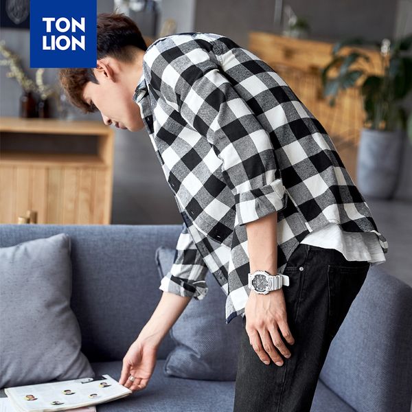 tonlion 4 colors long sleeve mens shirts spring casual black white men plaid shirts korean autumn men slim fit shirt 2020, White;black
tonlion 4 colors long sleeve mens shirts spring casual black white men plaid shirts korean autumn men slim fit shirt 2020, White;black