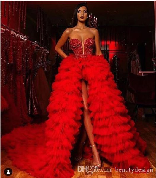 red sequins beads bling event prom dresses 2020 front split tulle evening gowns with puffy tulle skits custom made, Black
red sequins beads bling event prom dresses 2020 front split tulle evening gowns with puffy tulle skits custom made, Black