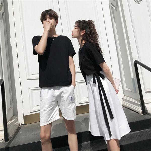 summer t-shirt couple outfit 2020 couple dress irregular two-piece dress men's and women's t-shirt fashion, White 
summer t-shirt couple outfit 2020 couple dress irregular two-piece dress men's and women's t-shirt fashion, White