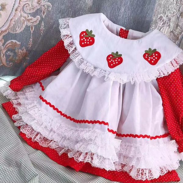 retail 2019 girl lace dots dresses kids lolita luxury spain embroidery strawberry dress baby girl spainish sweet clothes, Red;yellow
retail 2019 girl lace dots dresses kids lolita luxury spain embroidery strawberry dress baby girl spainish sweet clothes, Red;yellow
