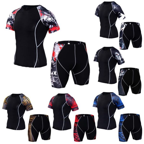 male jogging suit compact clothes sportswear thermal underwear suit rash guard male short sleeve pants leggings shorts, Black;blue 
male jogging suit compact clothes sportswear thermal underwear suit rash guard male short sleeve pants leggings shorts, Black;blue