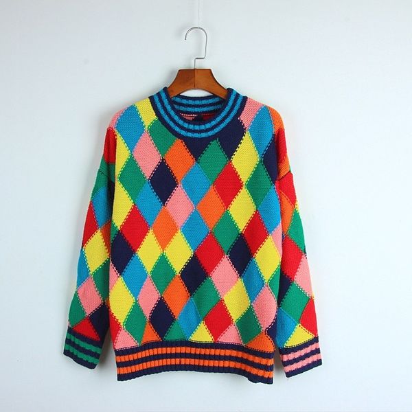 2019 new color rhomboid square lady sweater. women's fashion round-collar sweaters loose korean street fashion women's sweaters, White;black
2019 new color rhomboid square lady sweater. women's fashion round-collar sweaters loose korean street fashion women's sweaters, White;black