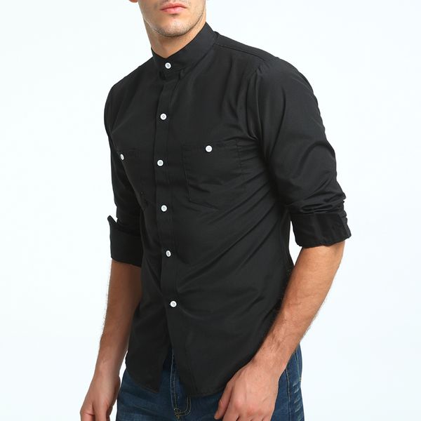 brand 2020 fashion male shirt long-sleeves british stand collar young solid color shirt mens dress shirts slim men, White;black
brand 2020 fashion male shirt long-sleeves british stand collar young solid color shirt mens dress shirts slim men, White;black