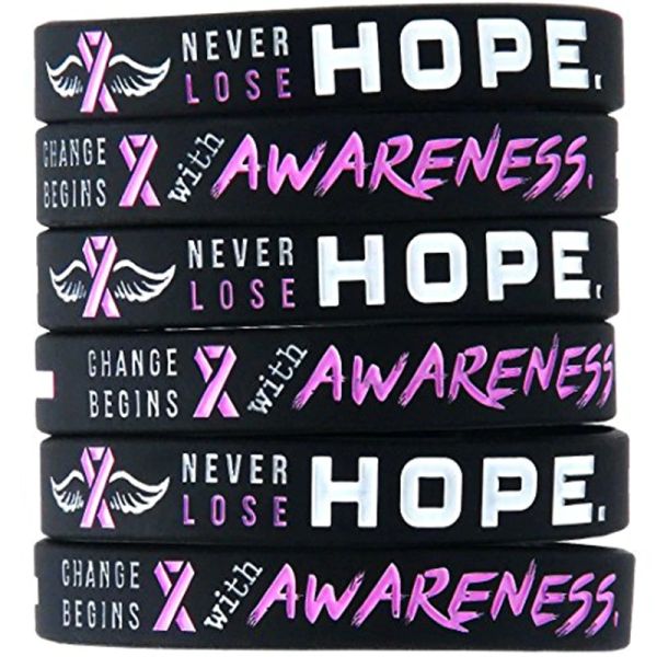 black with pink and white text breast cancer awareness ribbon sport silicone rubber bracelet wristband shipping, Golden;silver
black with pink and white text breast cancer awareness ribbon sport silicone rubber bracelet wristband shipping, Golden;silver