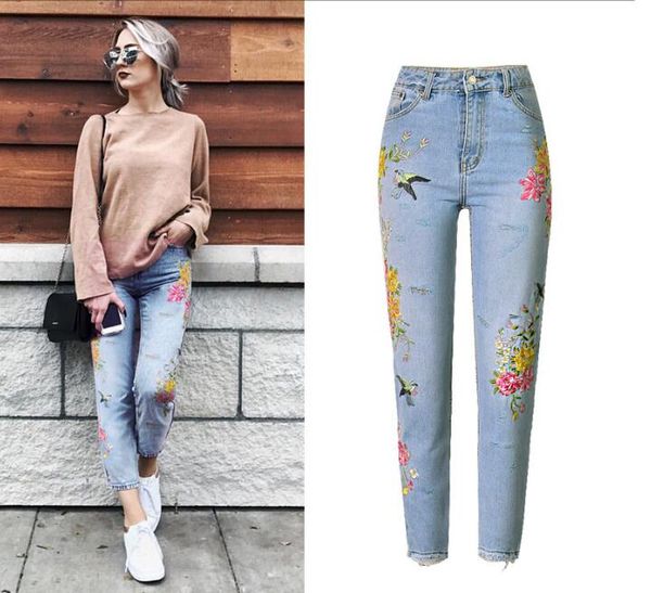 women's jeans european&american embroidery fashion women high-waisted hole straight leg chic denim pants, Blue
women's jeans european&american embroidery fashion women high-waisted hole straight leg chic denim pants, Blue