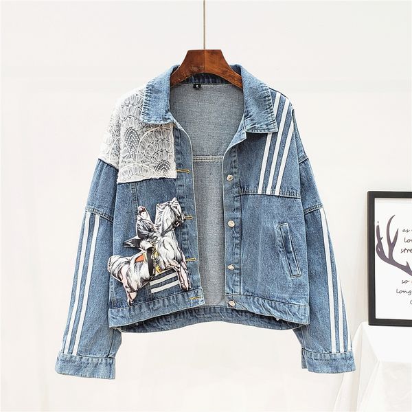 2019 autumn new personality doll pendant denim jacket female loose stitching jacket, Black;brown
2019 autumn new personality doll pendant denim jacket female loose stitching jacket, Black;brown