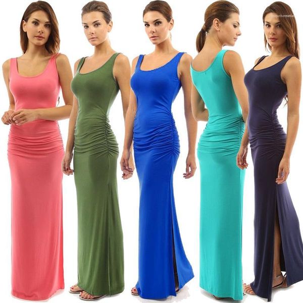 designer sleeveless o-neck long slim fit draped split up dresses women summer tank dress, Black;gray
designer sleeveless o-neck long slim fit draped split up dresses women summer tank dress, Black;gray