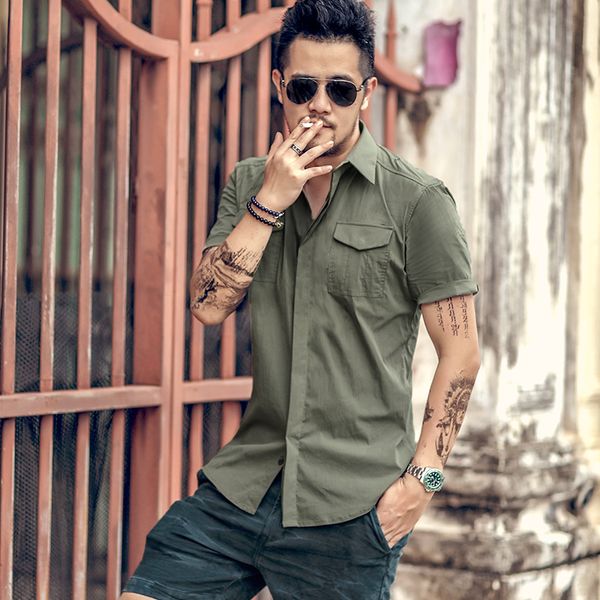 casual dress shirt men slim fit style army green male for boys khaki mens short sleeve cotton designer breathable brand, White;black
casual dress shirt men slim fit style army green male for boys khaki mens short sleeve cotton designer breathable brand, White;black