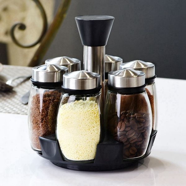 7pcs/set rotating stainless steel cruet condiment spice jars set salt and pepper shakers seasoning sprays kitchen tool
7pcs/set rotating stainless steel cruet condiment spice jars set salt and pepper shakers seasoning sprays kitchen tool