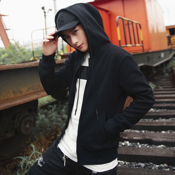 spring and autumn men's solid color sweatershirt cardigan european and american college trendy brand men's hooded jacket coat, Black;brown
spring and autumn men's solid color sweatershirt cardigan european and american college trendy brand men's hooded jacket coat, Black;brown