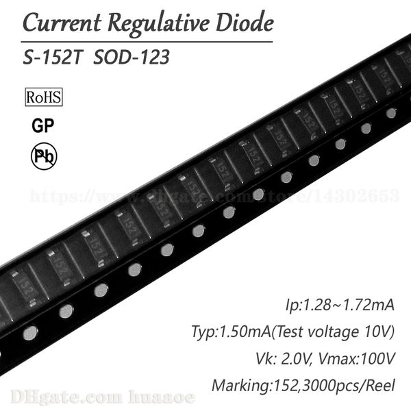 s-152t current 1.28-1.72ma, center value 1.5ma sod-123 smd current regulative diode, applied to sensors, instrumentation,machinery equipment
s-152t current 1.28-1.72ma, center value 1.5ma sod-123 smd current regulative diode, applied to sensors, instrumentation,machinery equipment