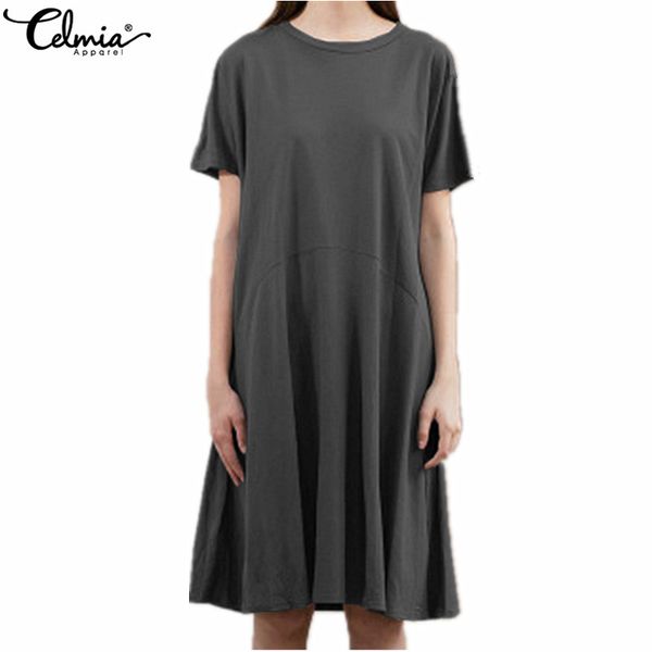 celmia plus size summer dress women retro pleated shirt sundress 2019 short sleeve casual loose elegant knee-length vestidos 5xl, Black;gray
celmia plus size summer dress women retro pleated shirt sundress 2019 short sleeve casual loose elegant knee-length vestidos 5xl, Black;gray
