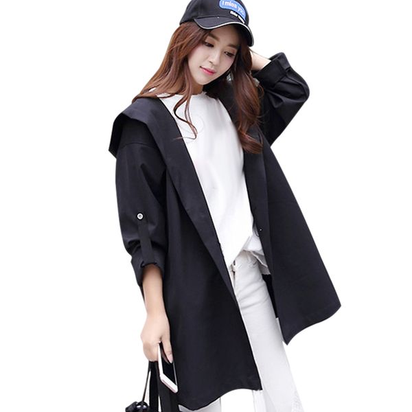 women girl autumn coat hooded loose medium long preppy style spring trench coat zj55, Black;red
women girl autumn coat hooded loose medium long preppy style spring trench coat zj55, Black;red