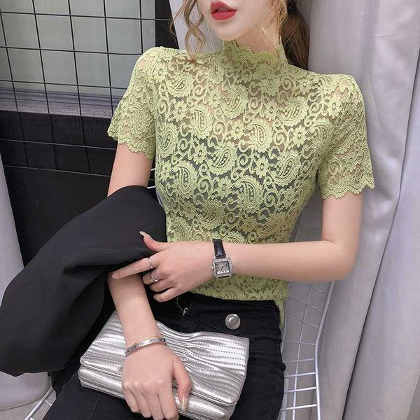 make short sleeve lace shirt female in spring summer gauze within half a turtleneck render unlined upper garment, White
make short sleeve lace shirt female in spring summer gauze within half a turtleneck render unlined upper garment, White