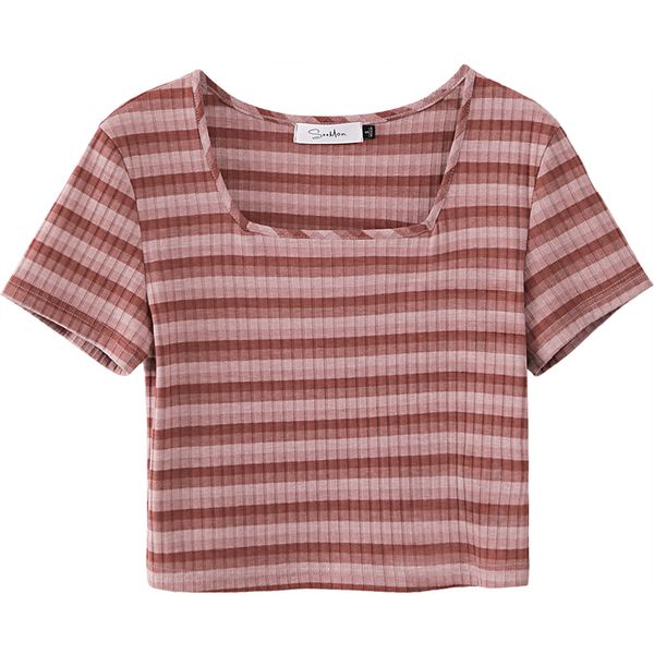retro square collar clavicle navel short slim design non-mainstream striped knitted short sleeve t-shirt women summer, White
retro square collar clavicle navel short slim design non-mainstream striped knitted short sleeve t-shirt women summer, White