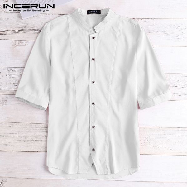 incerun 2019 casual men dress shirt solid color button slim fit half sleeve stand collar business shirts men camisa s-5xl, White;black
incerun 2019 casual men dress shirt solid color button slim fit half sleeve stand collar business shirts men camisa s-5xl, White;black