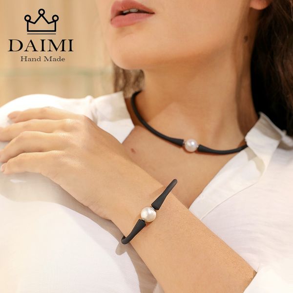 daimi black silicone necklace bracelet 11mm white freshwater pearl jewelry set casual/sporty women accessories 41-42cm choker
daimi black silicone necklace bracelet 11mm white freshwater pearl jewelry set casual/sporty women accessories 41-42cm choker