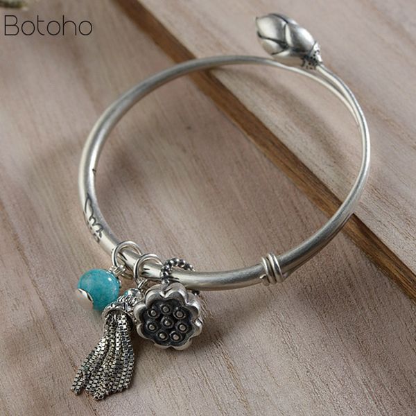 100% 990 pure silver lotus flower bangles bracelet for women mother lover gift about 17cm jewelry tassel accessories esposas 925, Black
100% 990 pure silver lotus flower bangles bracelet for women mother lover gift about 17cm jewelry tassel accessories esposas 925, Black