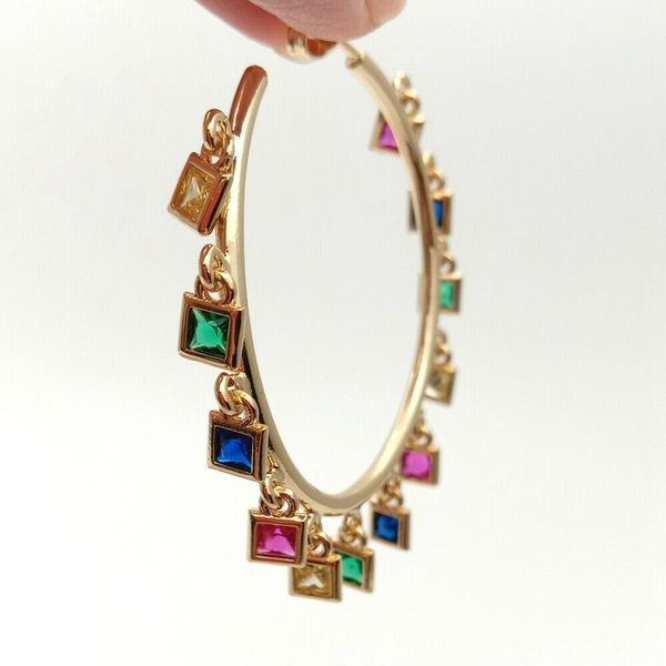 40mm circle hoop golden filled with rainbow cz charm bohemia bohe women earring, Golden;silver
40mm circle hoop golden filled with rainbow cz charm bohemia bohe women earring, Golden;silver