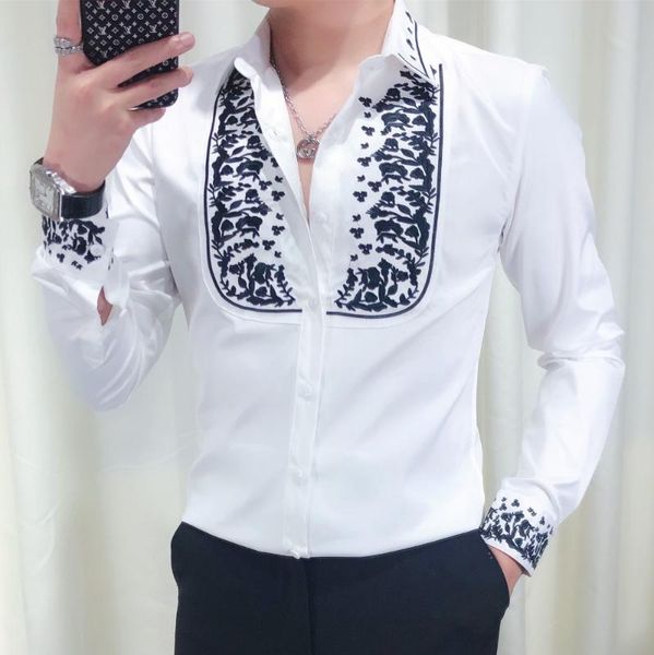 2019 осень новый роскошный социальный мужчины клуб вышивка сращивания с длинным рукавом рубашки цветка мужчины kemeja pria камиза masculina, White;black
2019 осень новый роскошный социальный мужчины клуб вышивка сращивания с длинным рукавом рубашки цветка мужчины kemeja pria камиза masculina, White;black