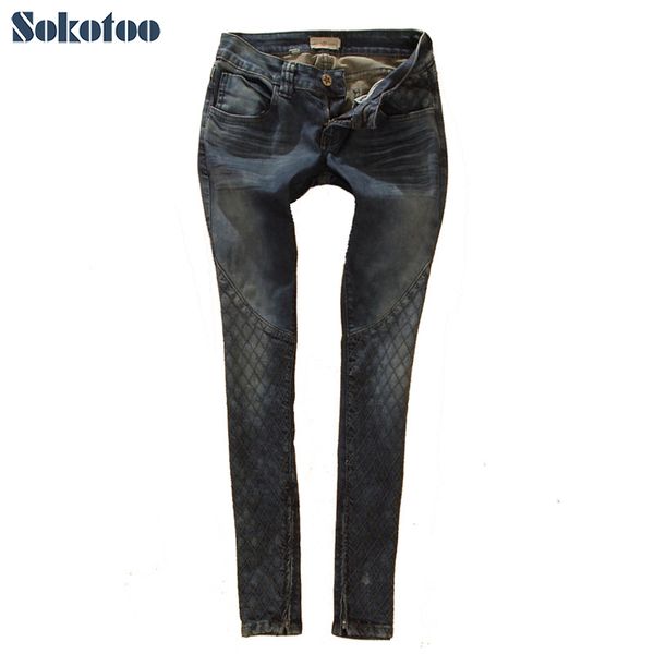 women's diamond plaid cotton denim trouser fashion style skinny jeans spliced pencil pants ing, Blue
women's diamond plaid cotton denim trouser fashion style skinny jeans spliced pencil pants ing, Blue