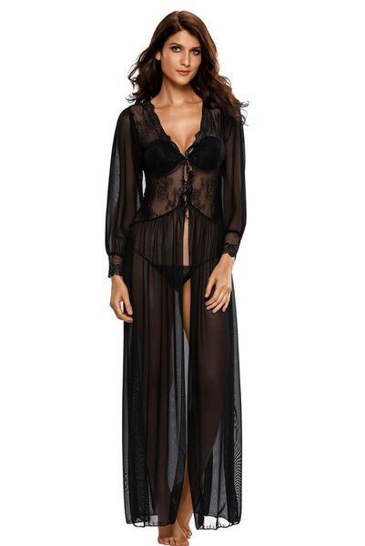 long sleeve lace robe with thong women valentine lingerie set long nightgown erotic sleepwear dress, Black;red
long sleeve lace robe with thong women valentine lingerie set long nightgown erotic sleepwear dress, Black;red
